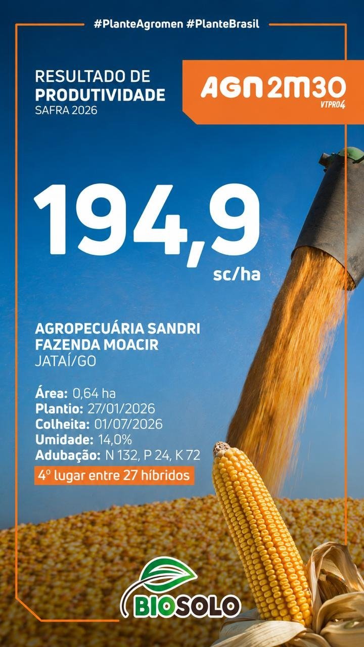 Híbrido de milho AGN 2M30 PRO4 Agromen